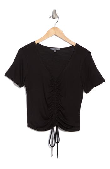 Matty M . Drawstring Ruched Front Top In Black