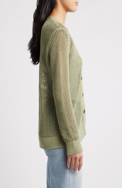 Shop Caslonr Caslon(r) Open Stitch V-neck Cotton Cardigan In Olive Acorn