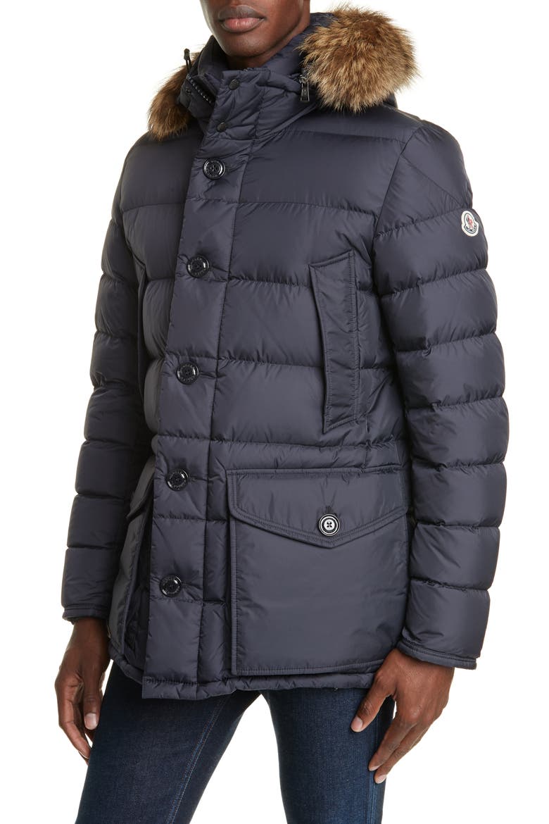 Cluny Down Parka with Genuine Fur Trim Hood, Main, color, NAVY