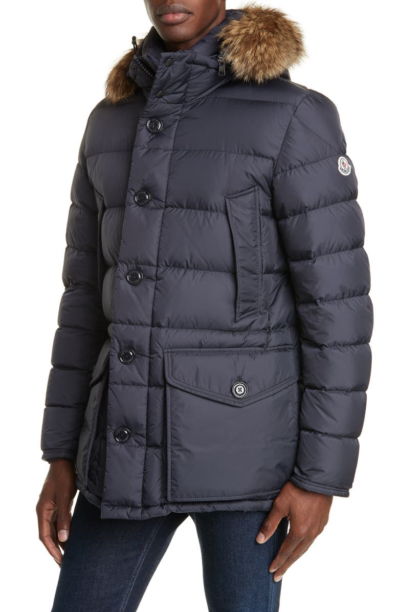 Moncler Cluny Down Parka with Genuine Fur Trim Hood, Main, color,