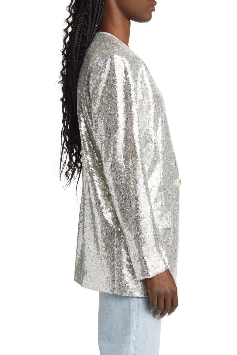 Sequin Blazer, Alternate, color, BEIGE- SILVER