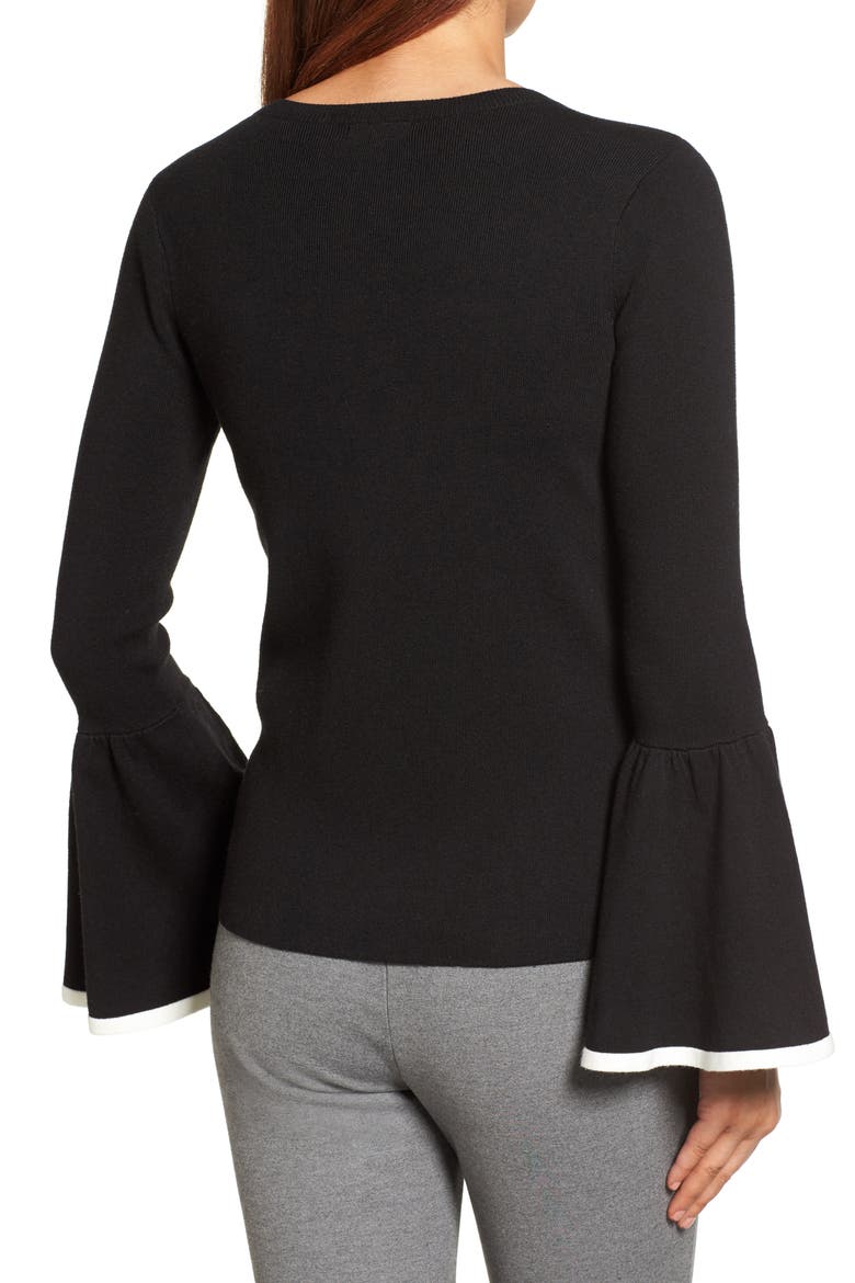 FLARE SLEEVE SWEATER, Alternate, color, BLACK