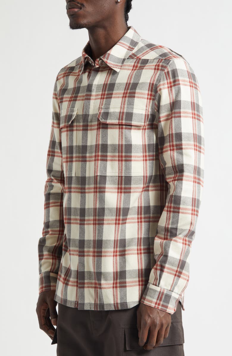 Rick Owens Plaid Cotton Overshirt, Alternate, color, Milk Plaid