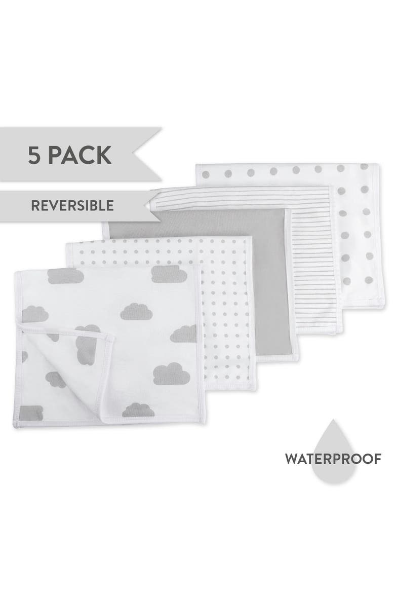 Waterproof Reversible Baby Burp Cloths 5 Piece Set, Alternate, color, Grey Combo