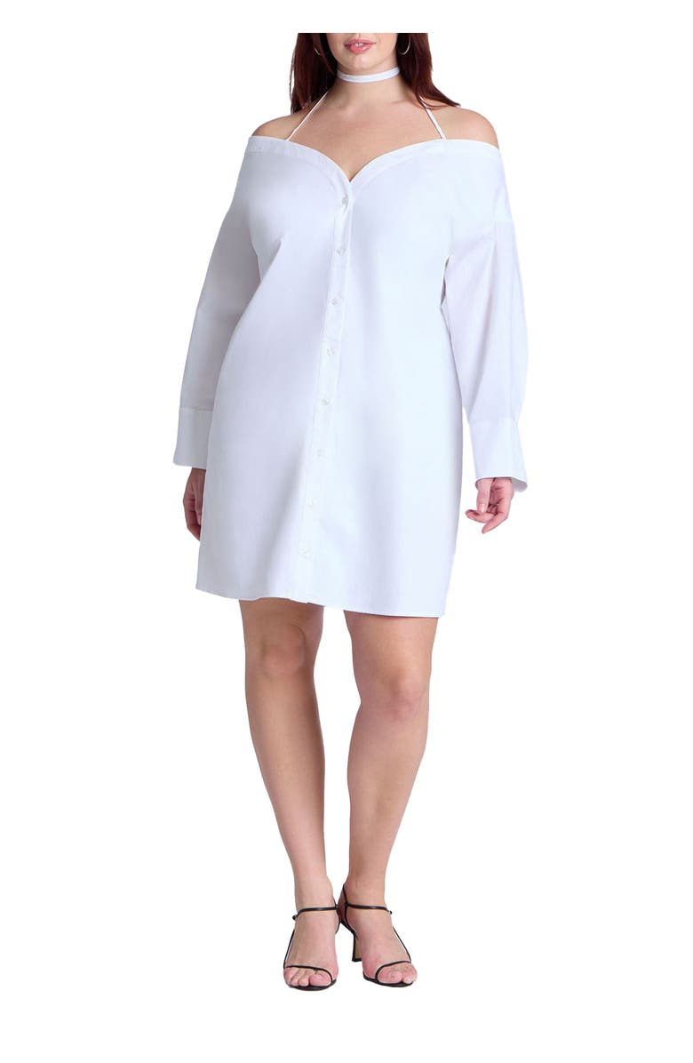 ELOQUII Off The Shoulder Poplin Mini Dress, Main, color, Bright White