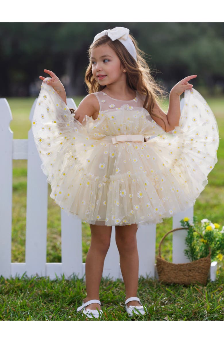 Mia Belle Girls Daisy Embroidered Floral Tutu Dress, Alternate, color, Yellow