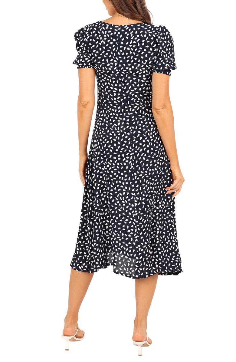 Petal & Pup Franklin Dot Print Puff Sleeve Midi Dress, Alternate, color, Navy Print