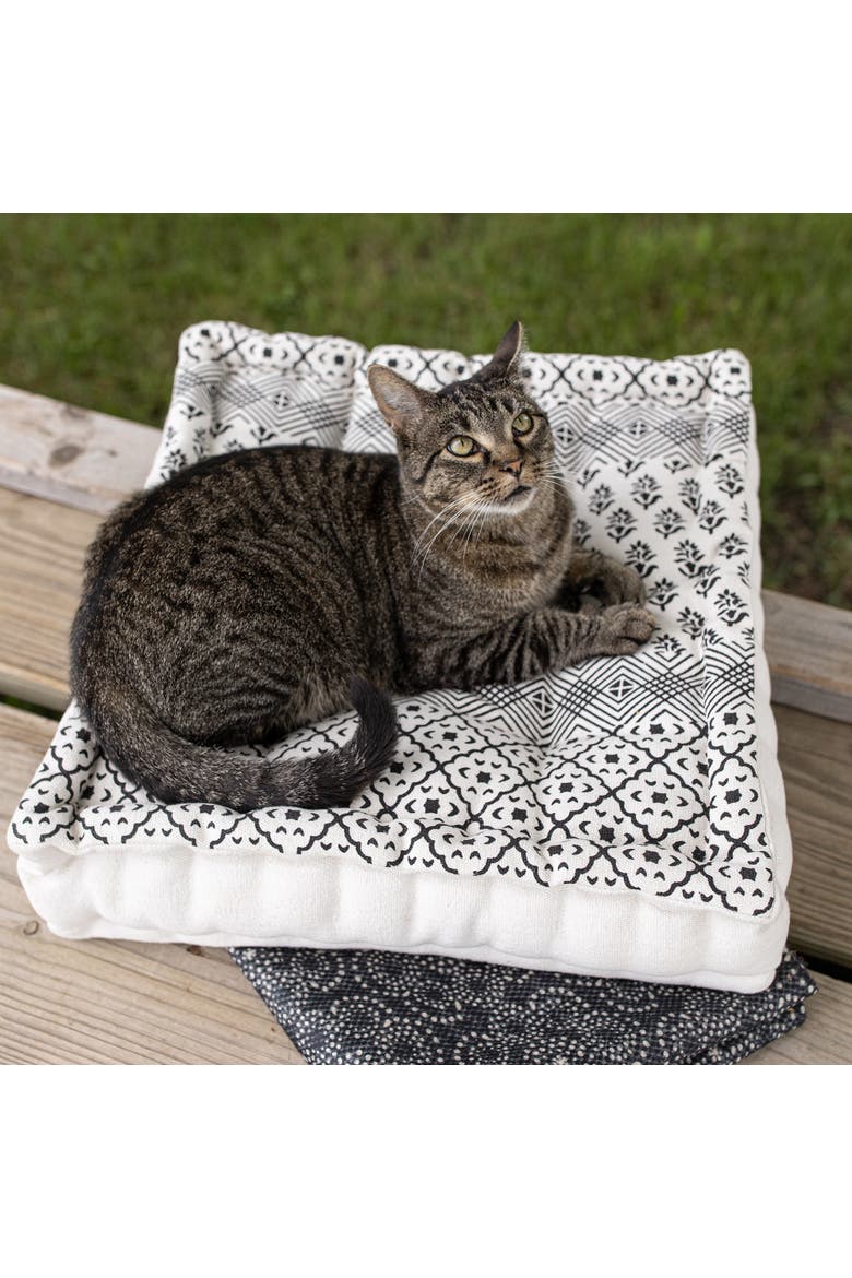 Boho Print Filled French Cushion Black & White, Alternate, color, White