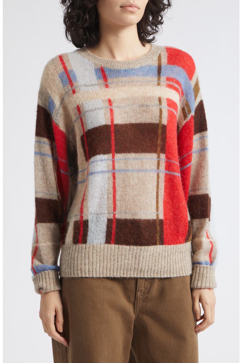 Grid Check Alpaca & Merino Wool Blend Sweater, Alternate, color, SCARLET GRID