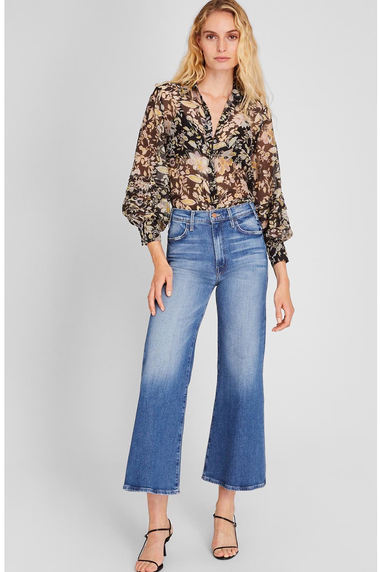 Print Pintuck Balloon Sleeve Shirt, Alternate, color, BLACK MIX/ NOIR