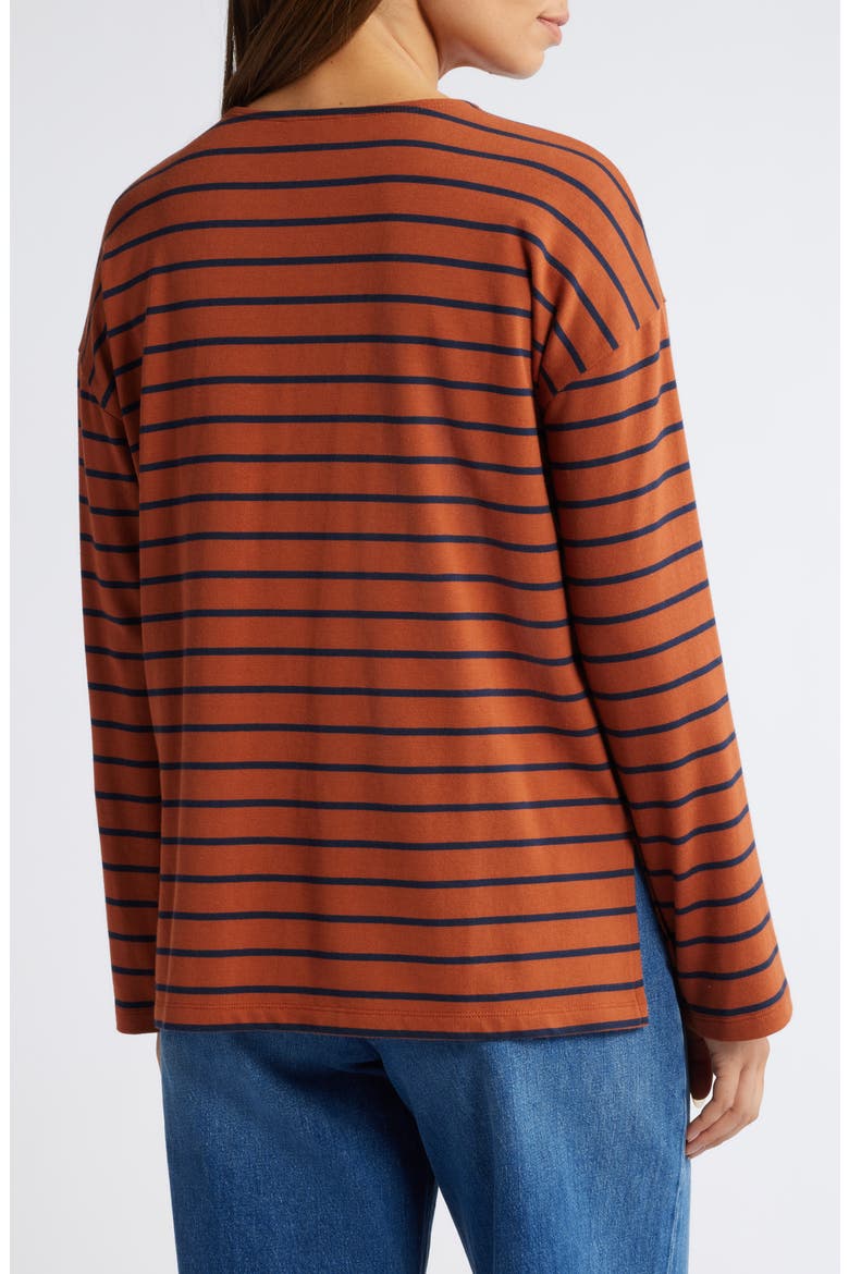 Stripe High-Low Long Sleeve Jersey Top, Alternate, color, RUST- NAVY MARINA STRIPE