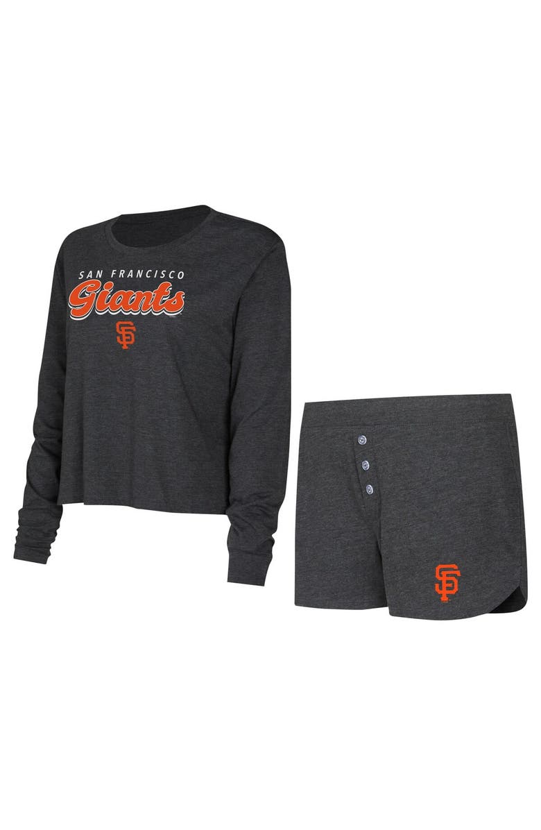 CONCEPTS SPORT Women's Concepts Sport Black San Francisco Giants Meter Knit Long Sleeve T-Shirt & Shorts Set, Main, color,