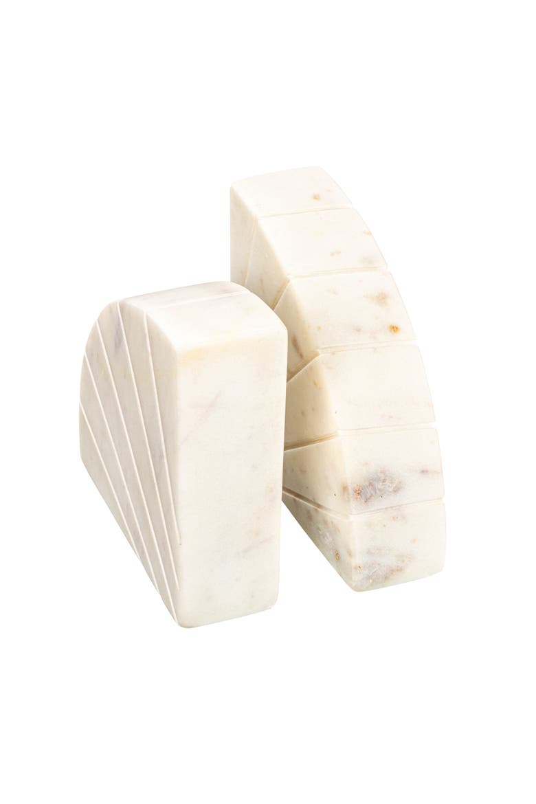 Modern Arched Semicircle Marble Bookends with Carved Detail, Set of 2, White, Alternate, color, White