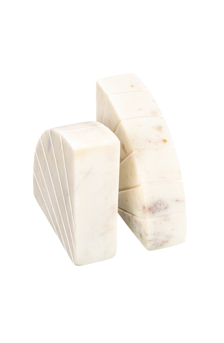 Storied Home Modern Arched Semicircle Marble Bookends with Carved Detail, Set of 2, White, Alternate, color, White
