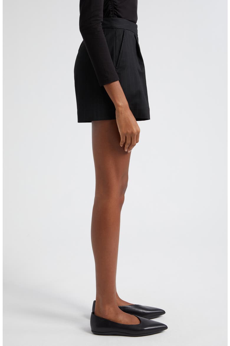 Pinstripe Pleated Twill Shorts, Alternate, color, BLACK