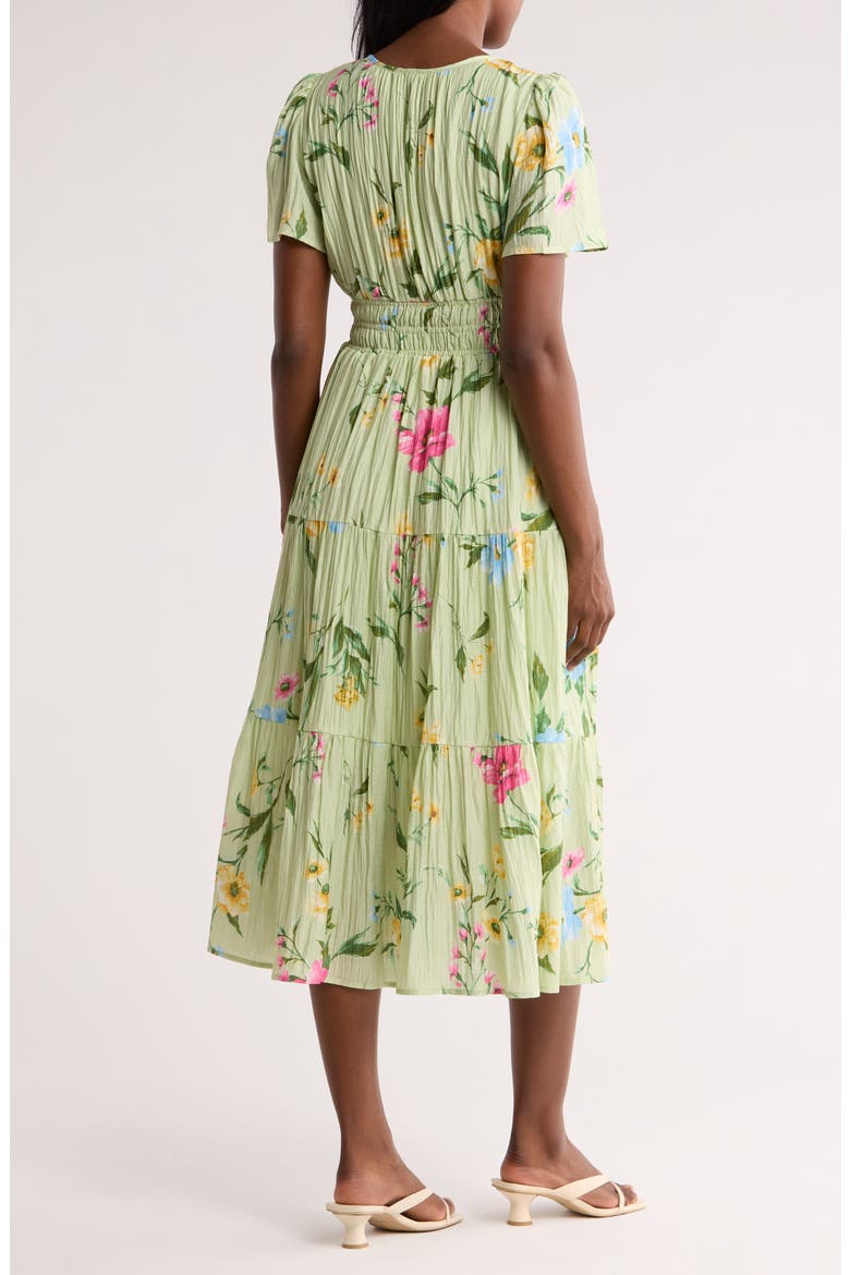 Floral Short Sleeve Tiered Midi Dress, Alternate, color, SAGE MULTI