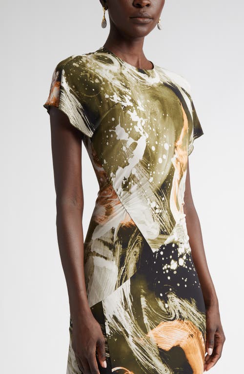 Jason Wu Collection Brushstroke Print Cap Sleeve Jersey Midi Dress In Green