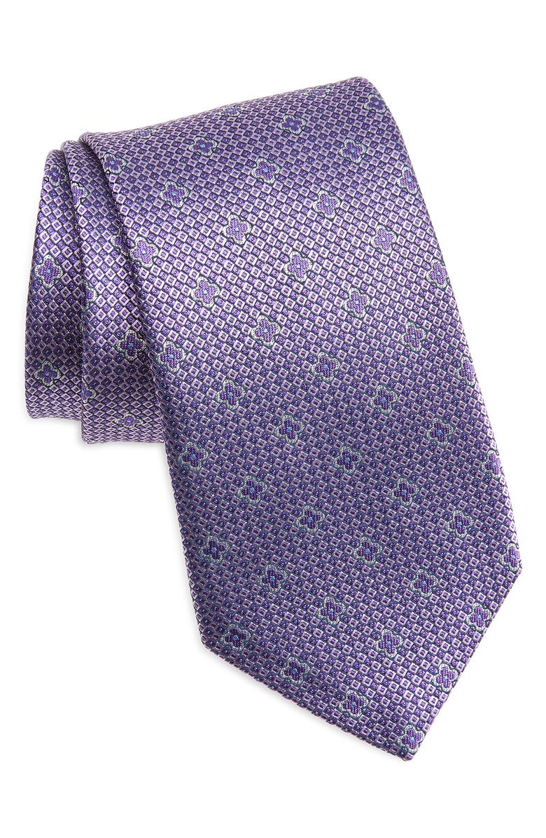 David Donahue Neat Silk Tie, Main, color, Purple