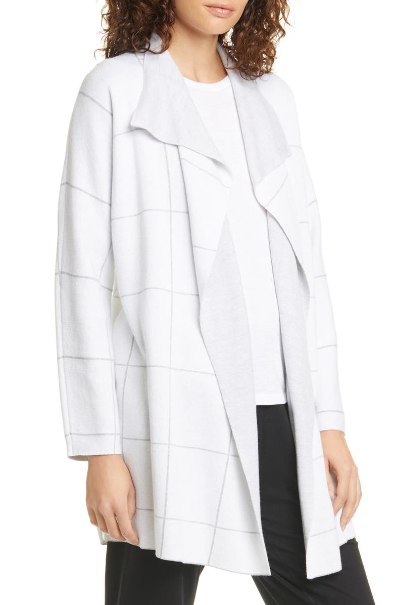 Eileen Fisher Windowpane Check Double Knit Cardigan, Alternate, color, 