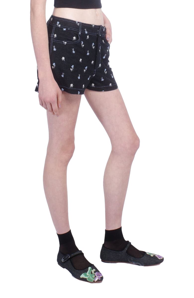 Anna Sui Denim Embroidered Roses Shorts, Alternate, color, Black Multi
