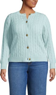 Lands' End Plus Size Drifter Classic Cable Crew Neck Cardigan Sweater