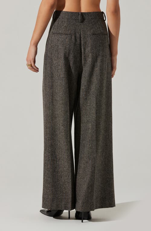 Astr The Label Milani Herringbone High Waist Wide Leg Pants In Brown
