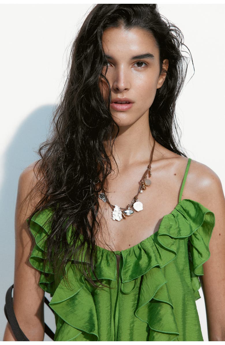 H&M Flounce-trimmed Strappy Dress, Alternate, color, Green