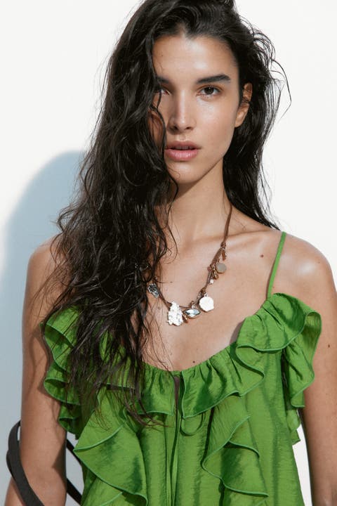 Flounce-trimmed strappy dress