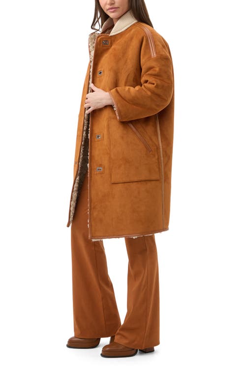 Trina Turk Spartan Reversible Faux Shearling And Faux Suede Coat In Brown
