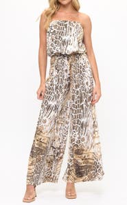 O.L. Printed Strapless Wide Leg Jumpsuit