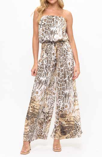 O.L. Printed Strapless Wide Leg Jumpsuit