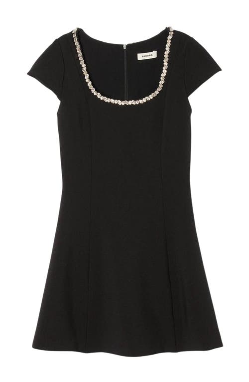 Sandro Short Dress With Rhinestone Collar In Black