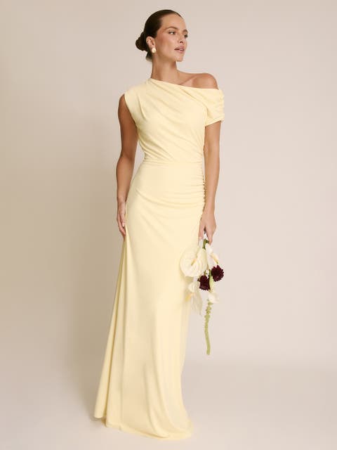 Slash Neck Draped Bridesmaid Dress