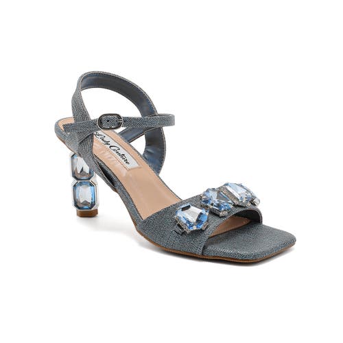 Lady Couture Double Jewel Heel Slingback With Large Stones Oornament Sandal In Gray