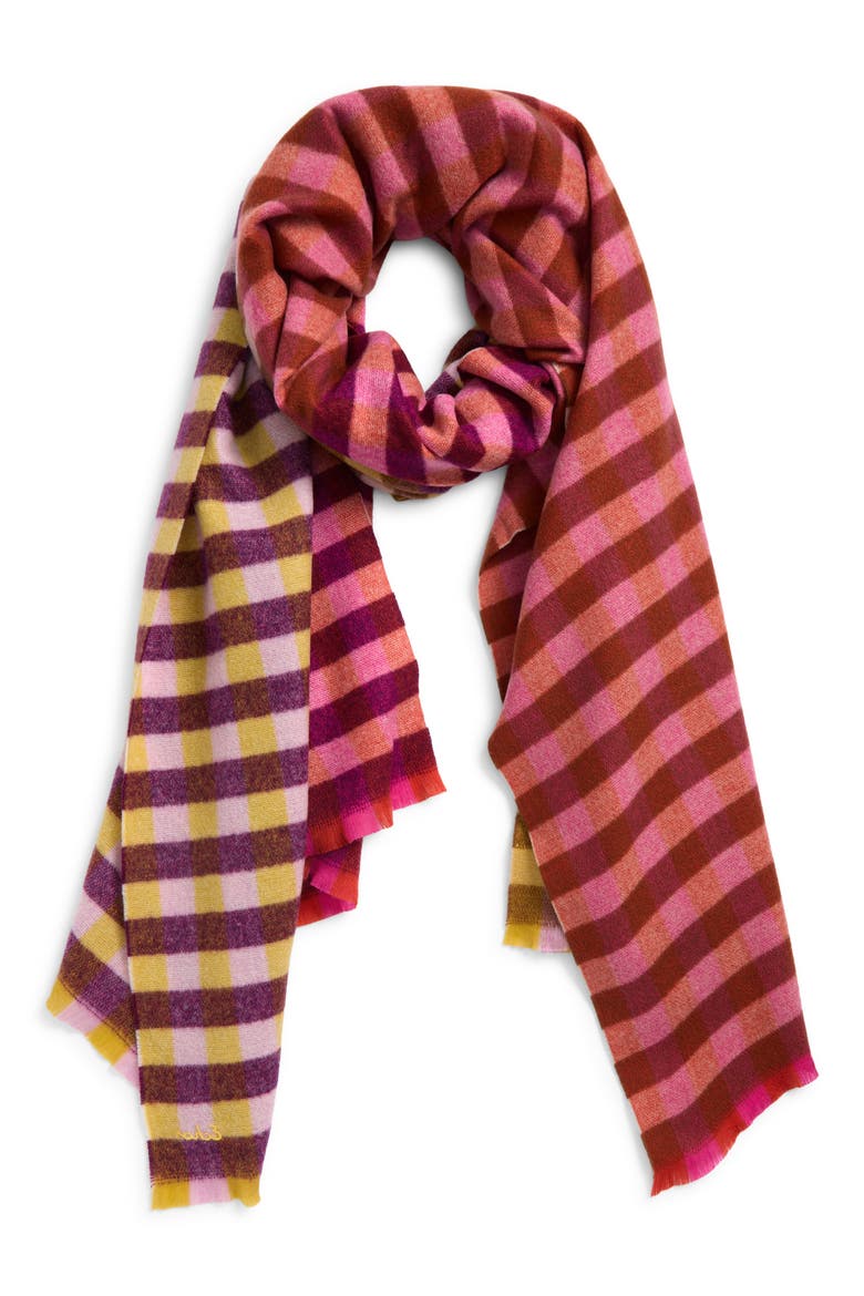 Quarter Check Wrap Scarf, Main, color, ROSE VIOLET