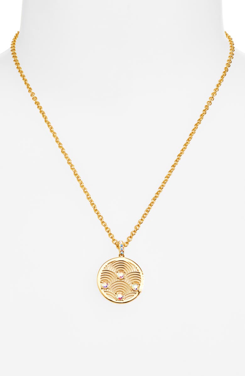 Kurt Geiger London Southbank Rainbow Round Pendant Necklace, Alternate, color, Crystal Abalone