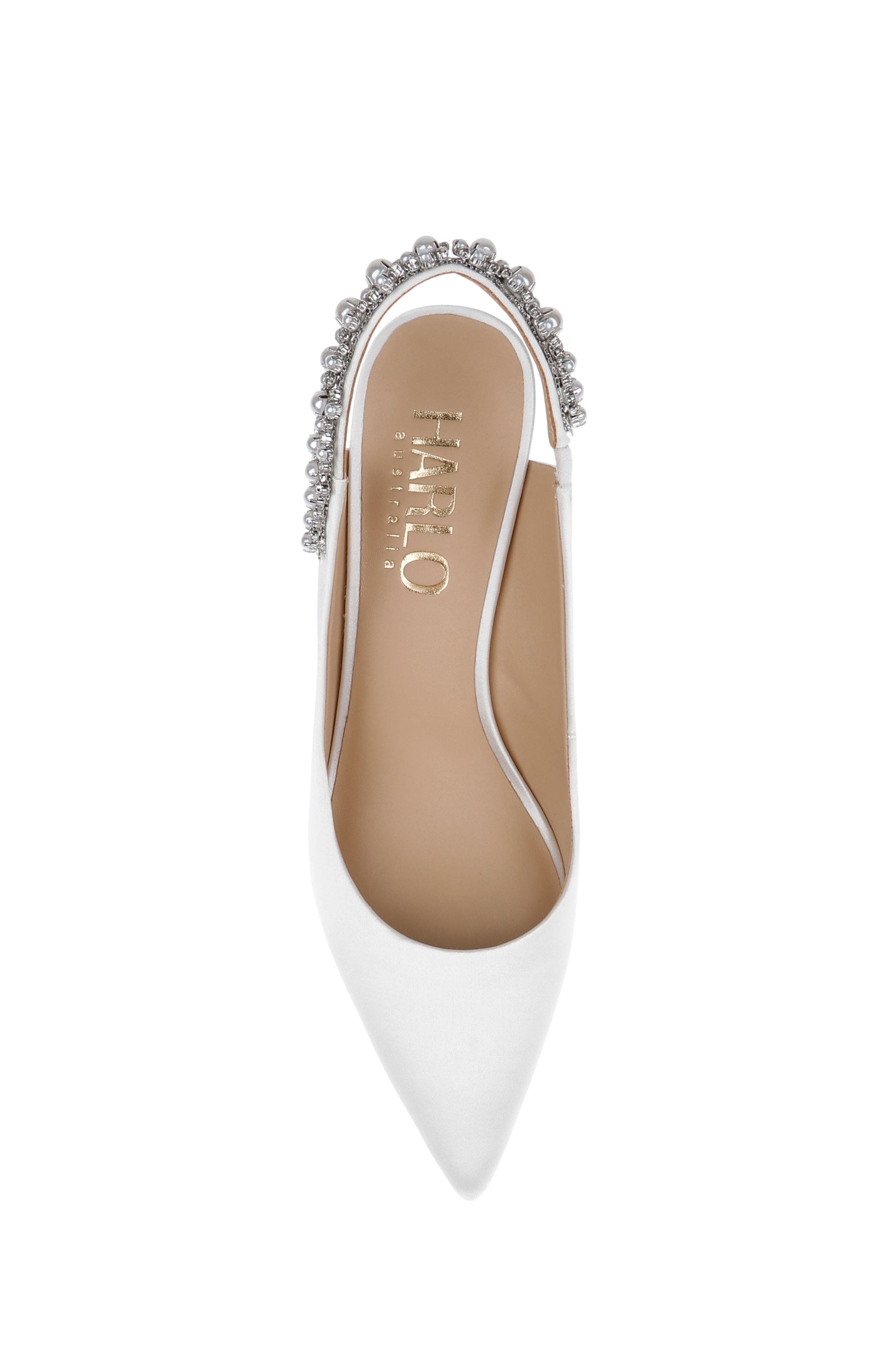 HARLO Australia Nina Pearl - Satin Bridal Slingback with Pearl Detail, Alternate, color, Soft White Satin