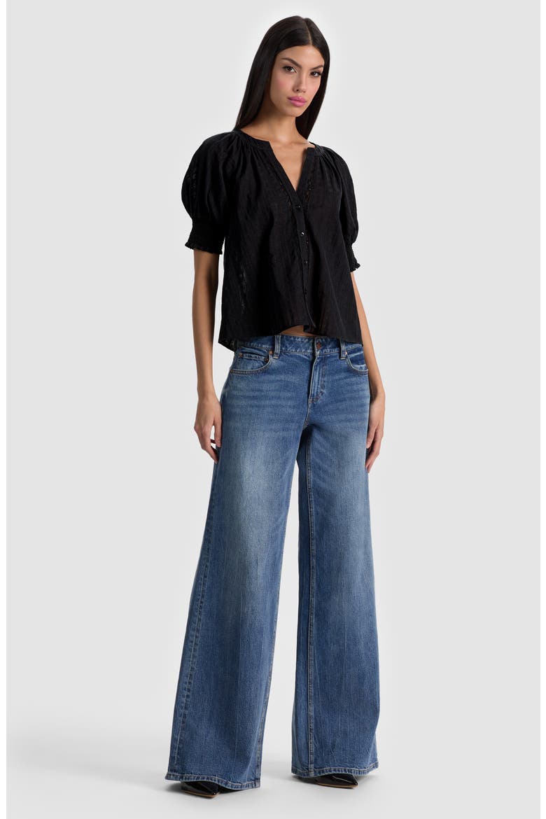 Thalia Puff Sleeve Button Shirt, Alternate, color, BLACK