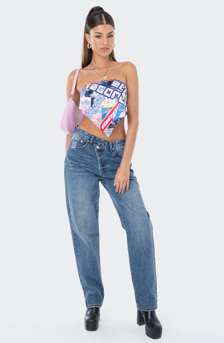 EDIKTED Crossover Boyfriend Jeans, Alternate, color, Blue