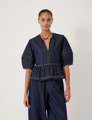 Hush Betty Barrel Sleeve Denim Top