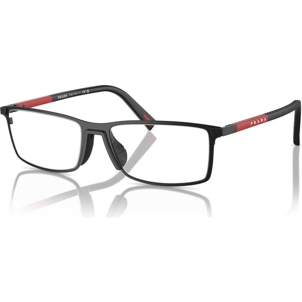 Prada Linea Rossa 55mm Rectangle Optical Glasses In Black