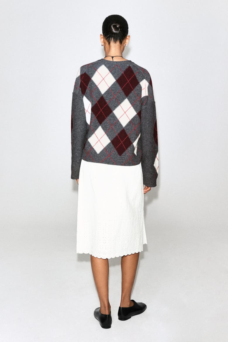 Argyle Wool-Alpaca V-Neck Sweater, Alternate, color, GRAY / RED / CHECKED