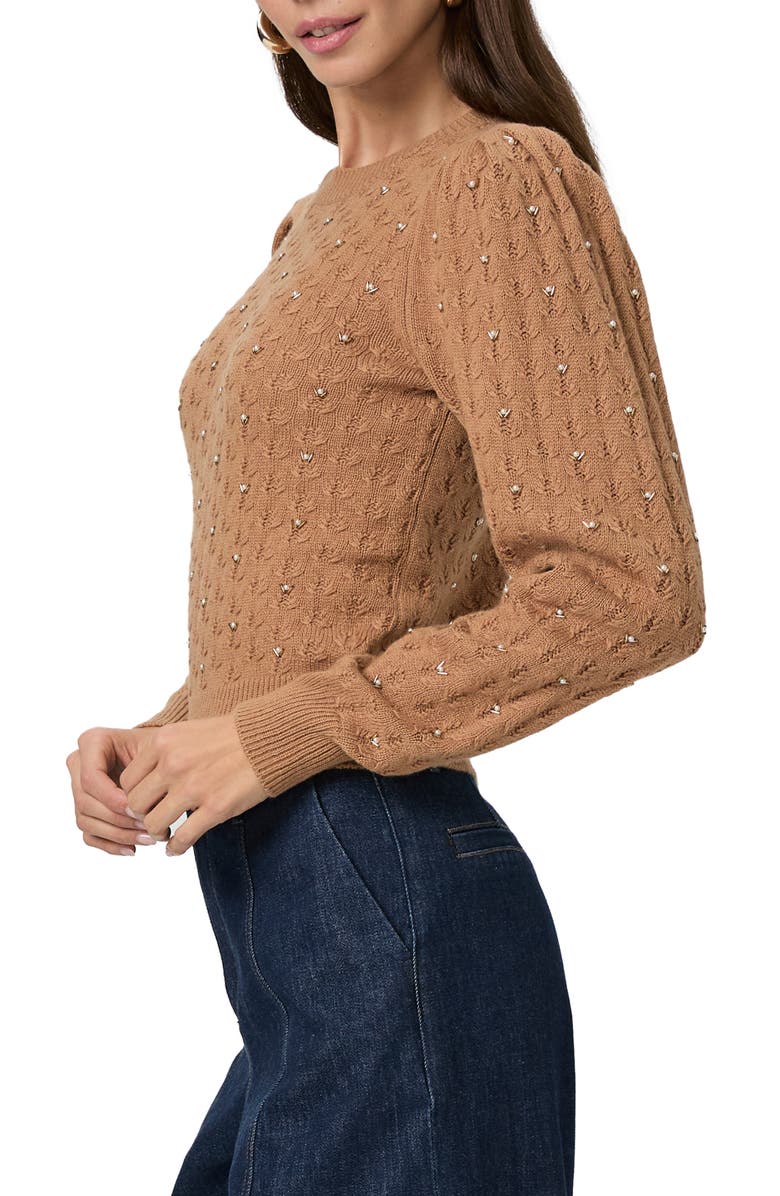 PAIGE Athena Embellished Puff Sleeve Sweater, Alternate, color, Camel
