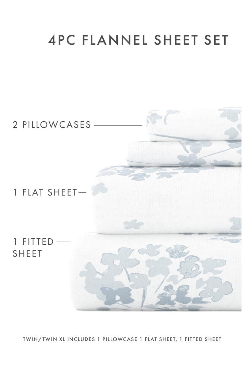 Premium Flower Bunch 4-Piece Flannel Bed Sheet Set, Alternate, color, LIGHT BLUE