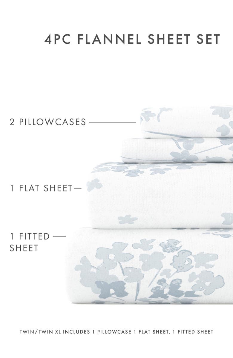 HOMESPUN Premium Flower Bunch 4-Piece Flannel Bed Sheet Set, Alternate, color, Light Blue