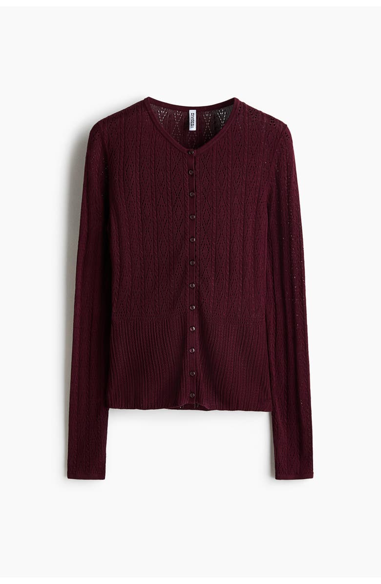H&M Pointelle-knit cardigan, Alternate, color, Burgundy