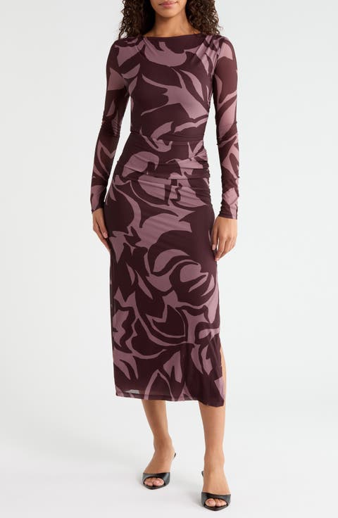 Alannah Floral Long Sleeve Mesh Midi Dress