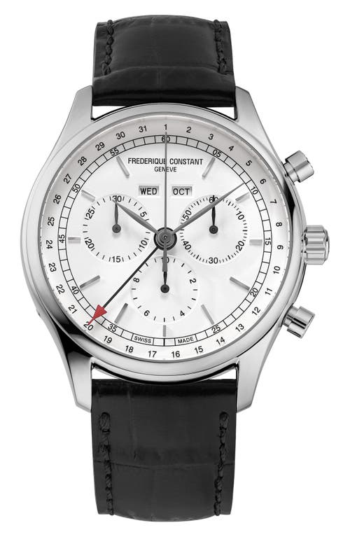 FREDERIQUE CONSTANT Classics Chronograph Leather Strap Watch, 40mm in Silver-Tone at Nordstrom