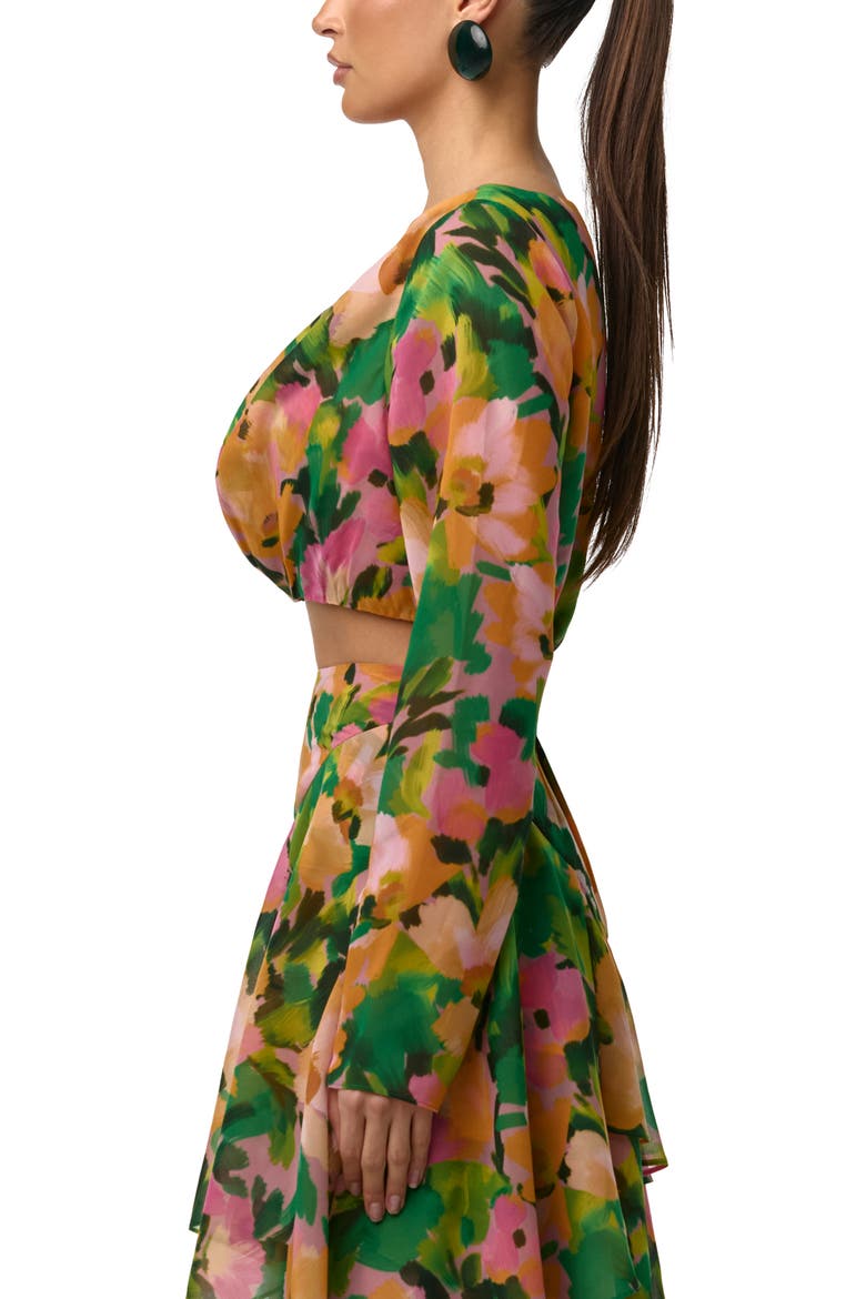 Floral Long Sleeve Chiffon Crop Top, Alternate, color, SECRET GARDEN