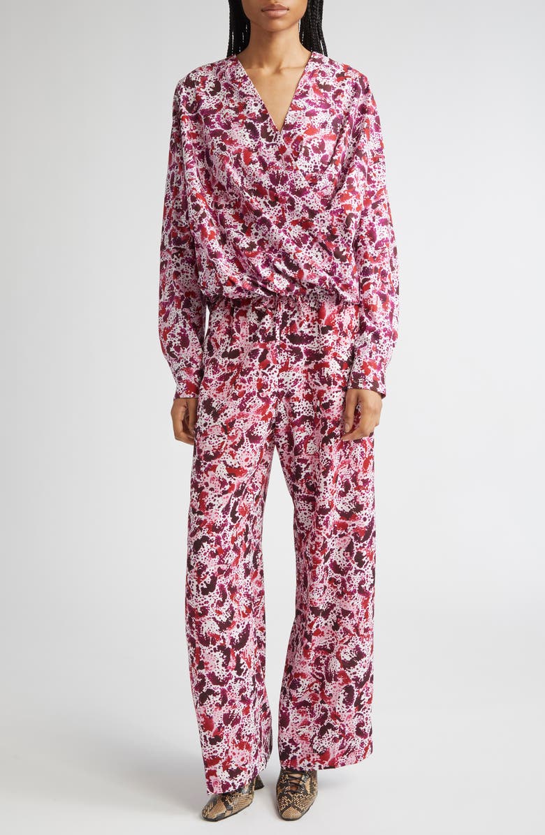 Dries Van Noten Orchid Petal Crepe Drawstring Straight Leg Pants, Alternate, color, Fuchsia